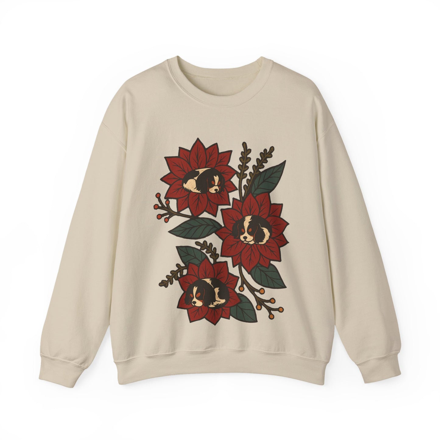 Tricolor Cavalier Christmas Flower Sweatshirt