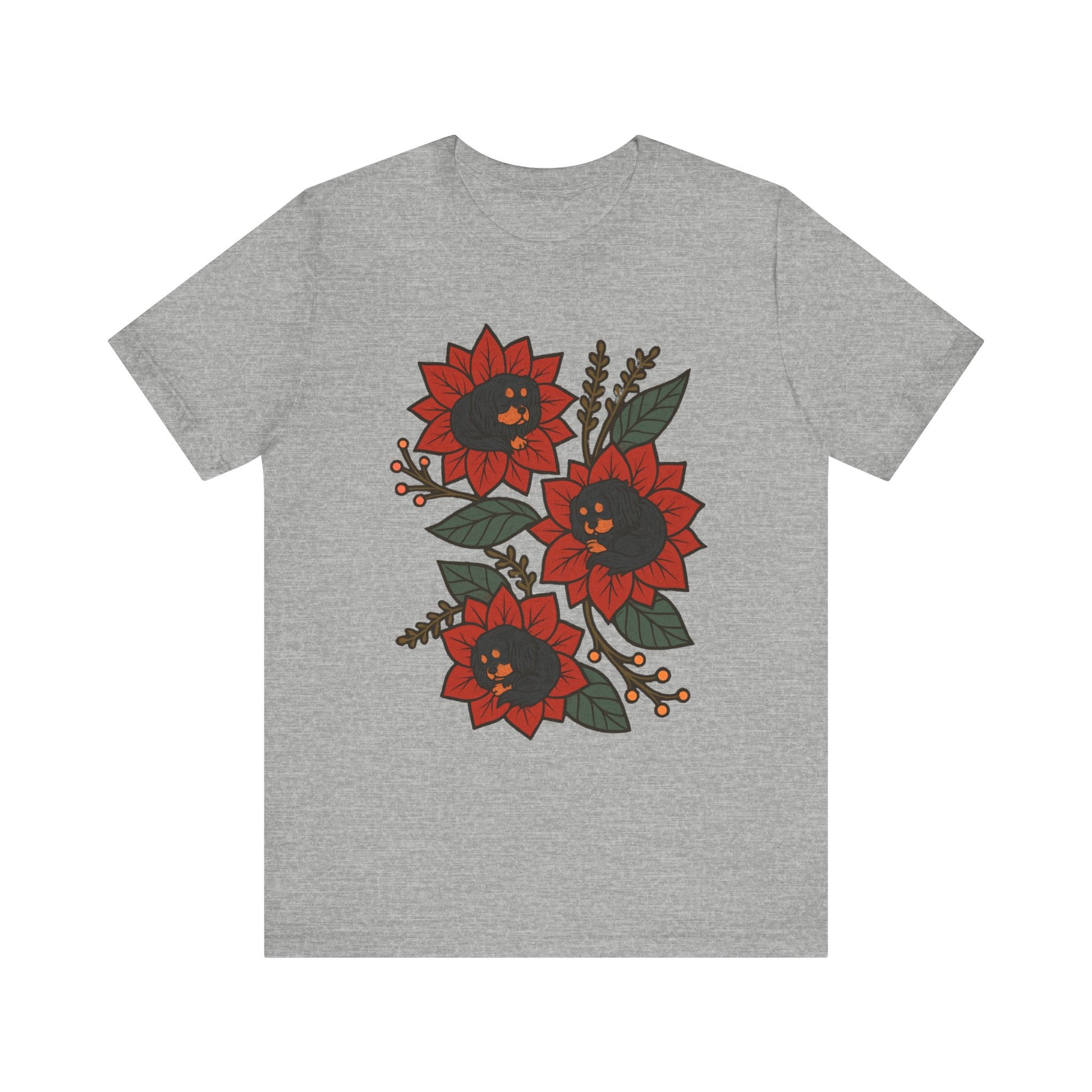 Black Tan Cavalier Holiday Flowers Sleeping TShirt