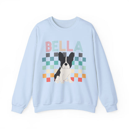 Piebald French Bulldog Retro Checkered Sweatshirt