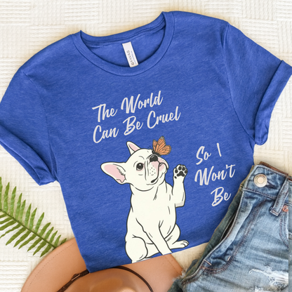 Cruel World White Frenchie Tshirt Heather True Royal
