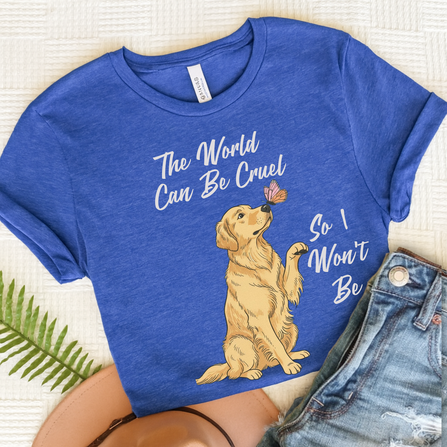 Cruel World Golden Retriever Tshirt Heather True Royal