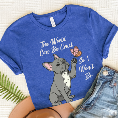 Cruel World Black Frenchie Tshirt Heather True Royal