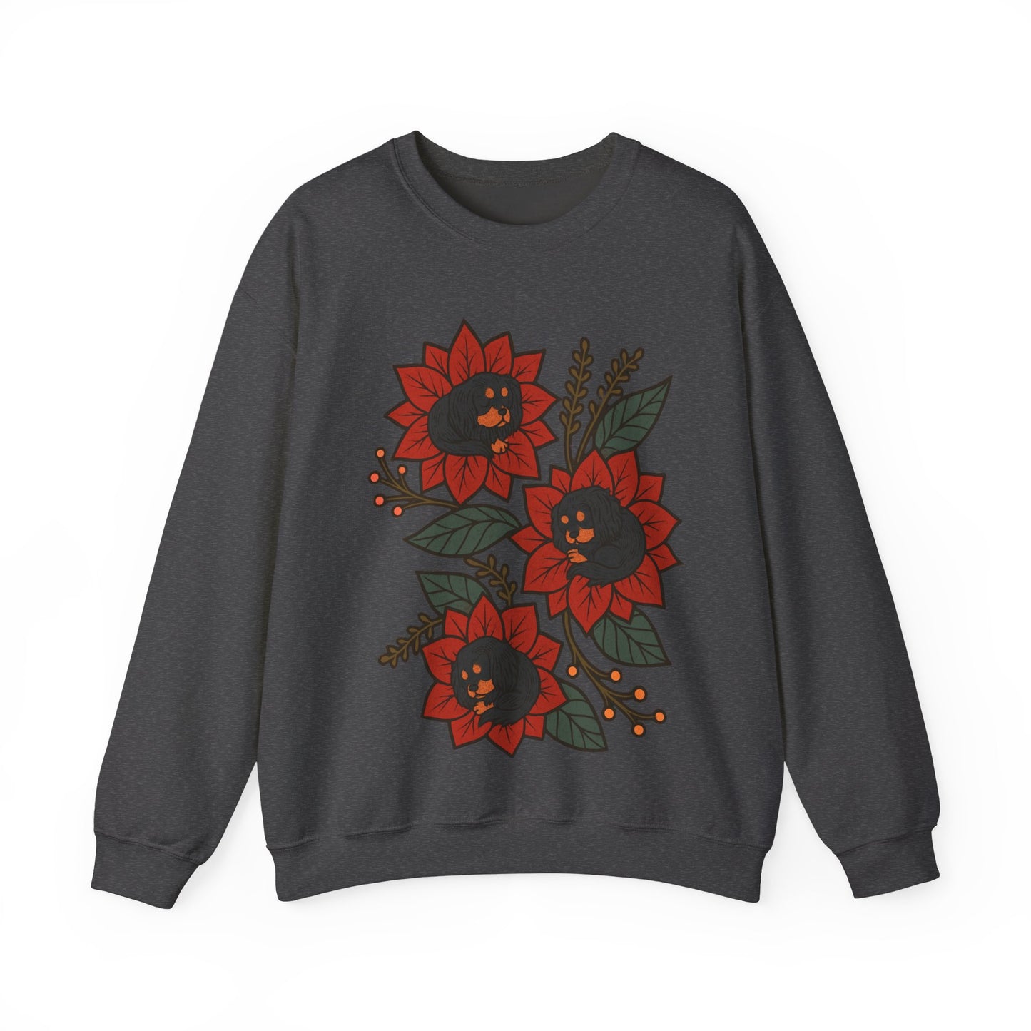 Black Tan Cavalier Christmas Flower Sweatshirt