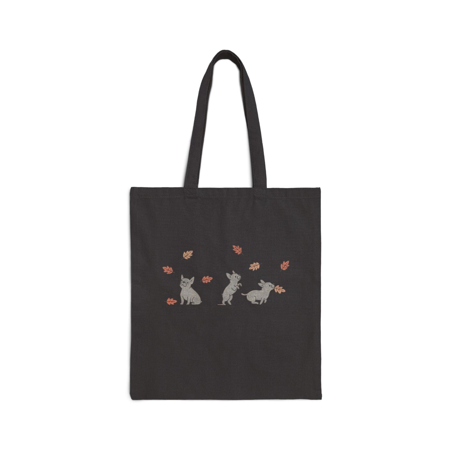 Black French Bulldog Chasing Leaves Tote Bag