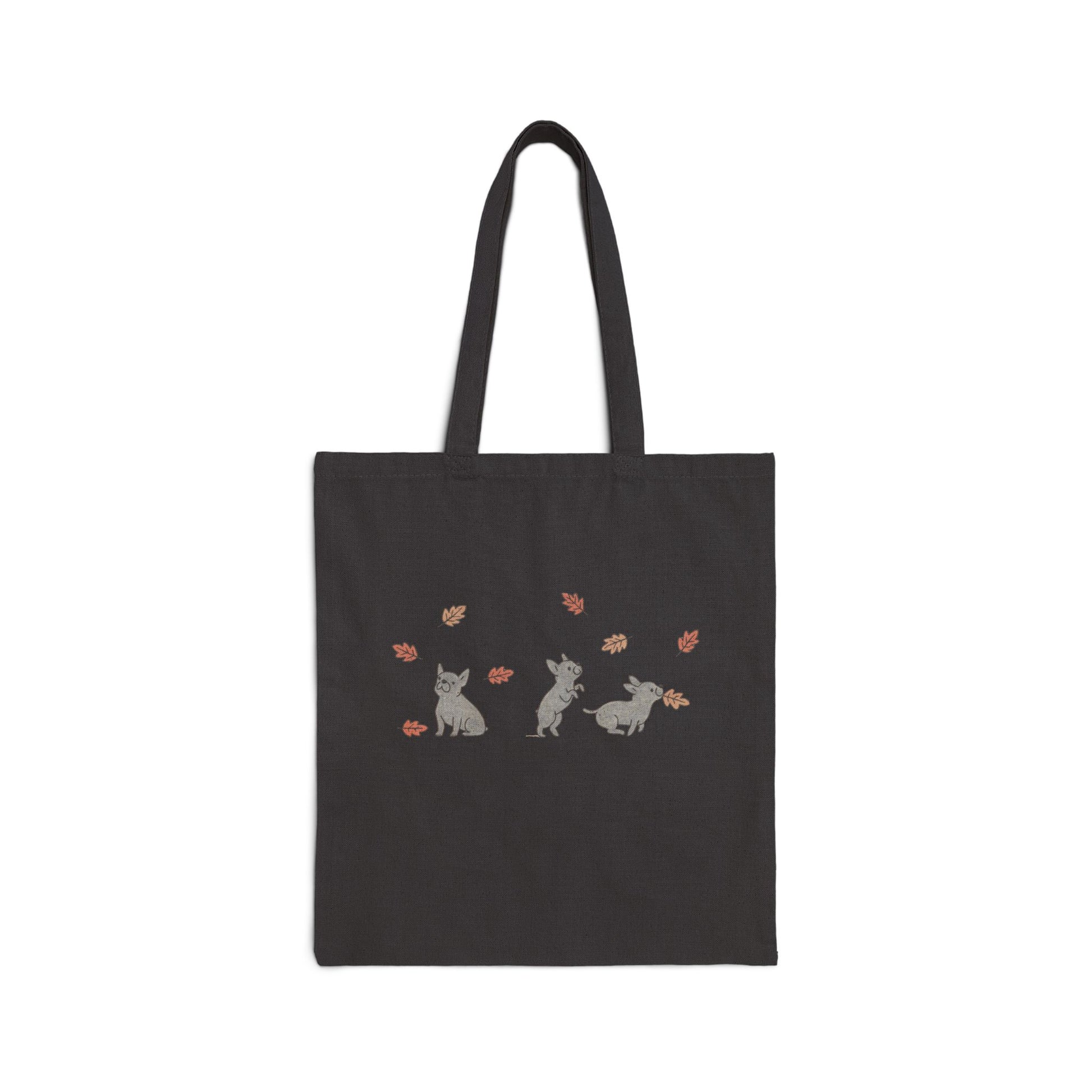 Black French Bulldog Chasing Leaves Tote Bag