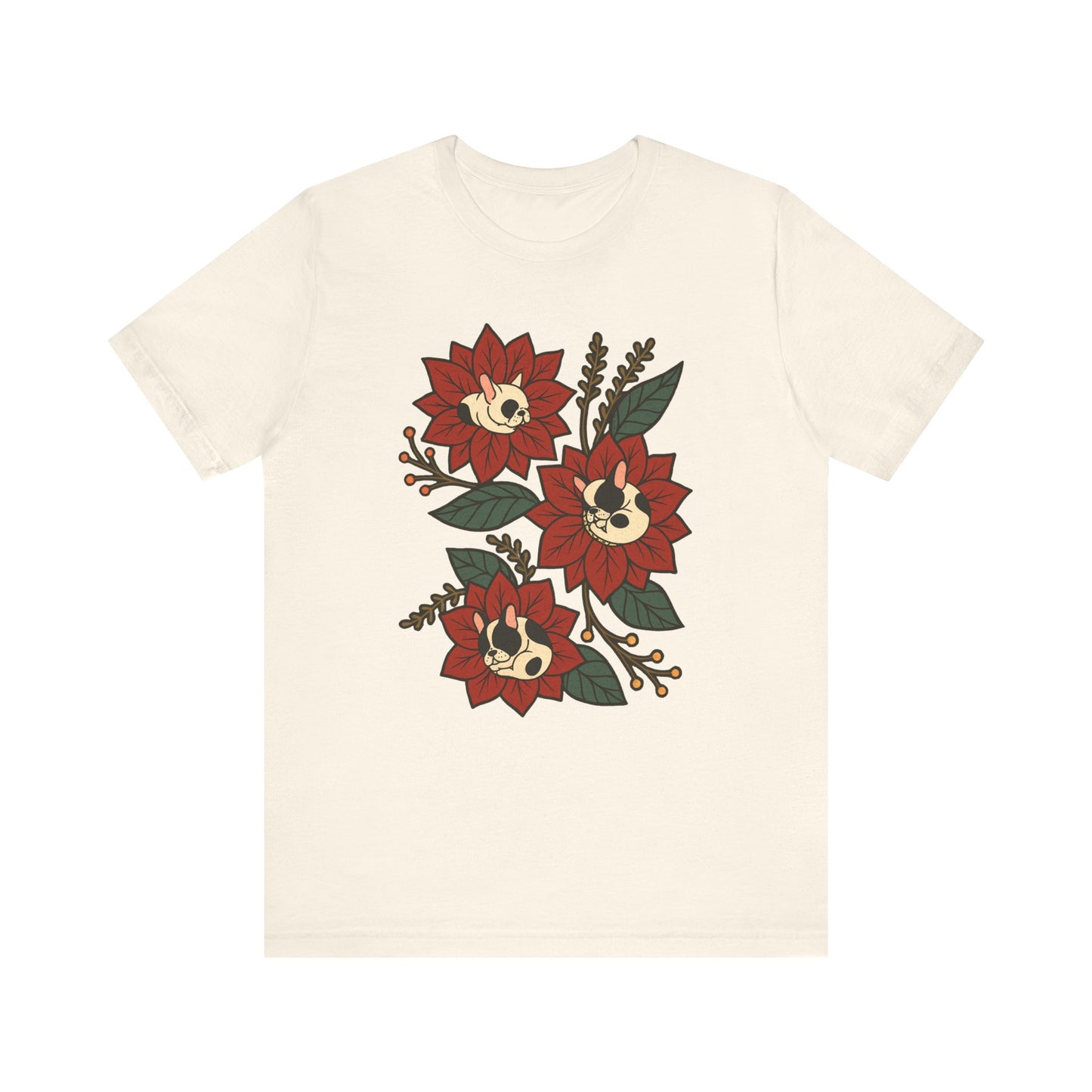Piebald Frenchie Holiday Flowers Sleeping TShirt