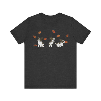 Piebald Frenchie Chasing Leaves TShirt