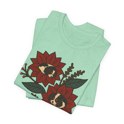 Tricolor Cavalier Holiday Flowers Sleeping TShirt