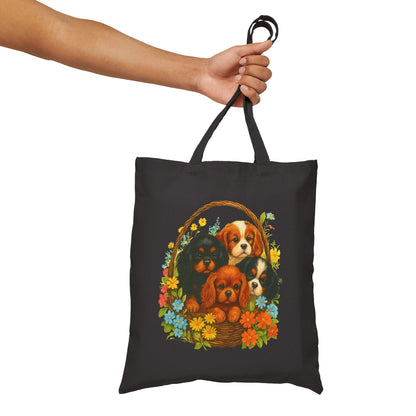 Cavalier Puppy Basket Tote Bag
