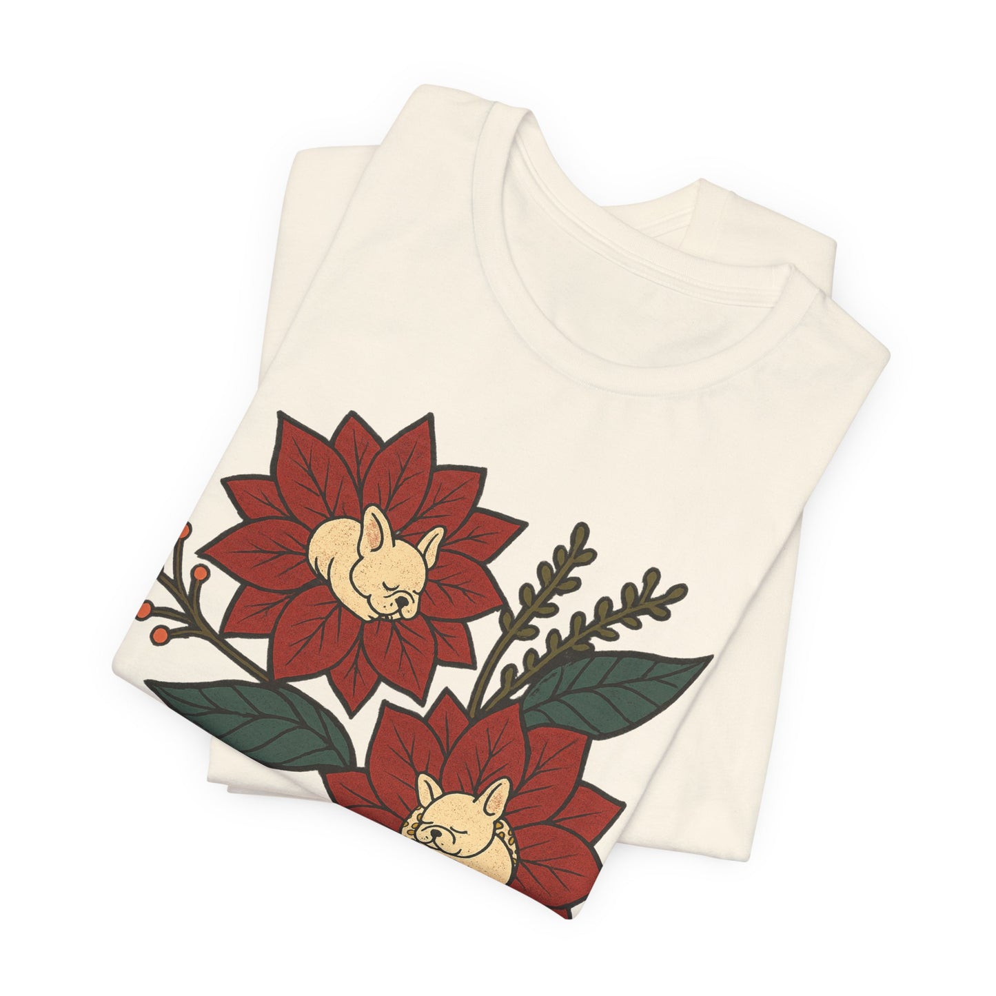 White Frenchie Holiday Flowers Sleeping TShirt
