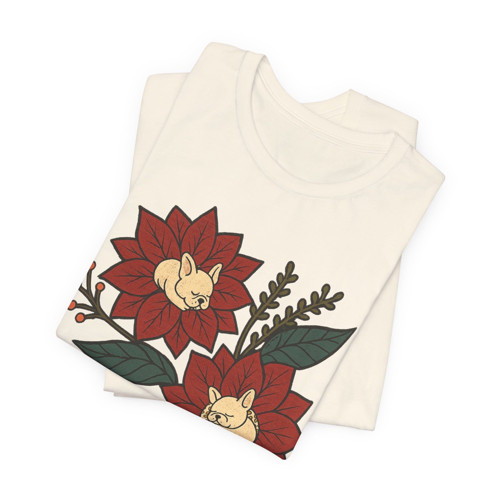 White Frenchie Holiday Flowers Sleeping TShirt