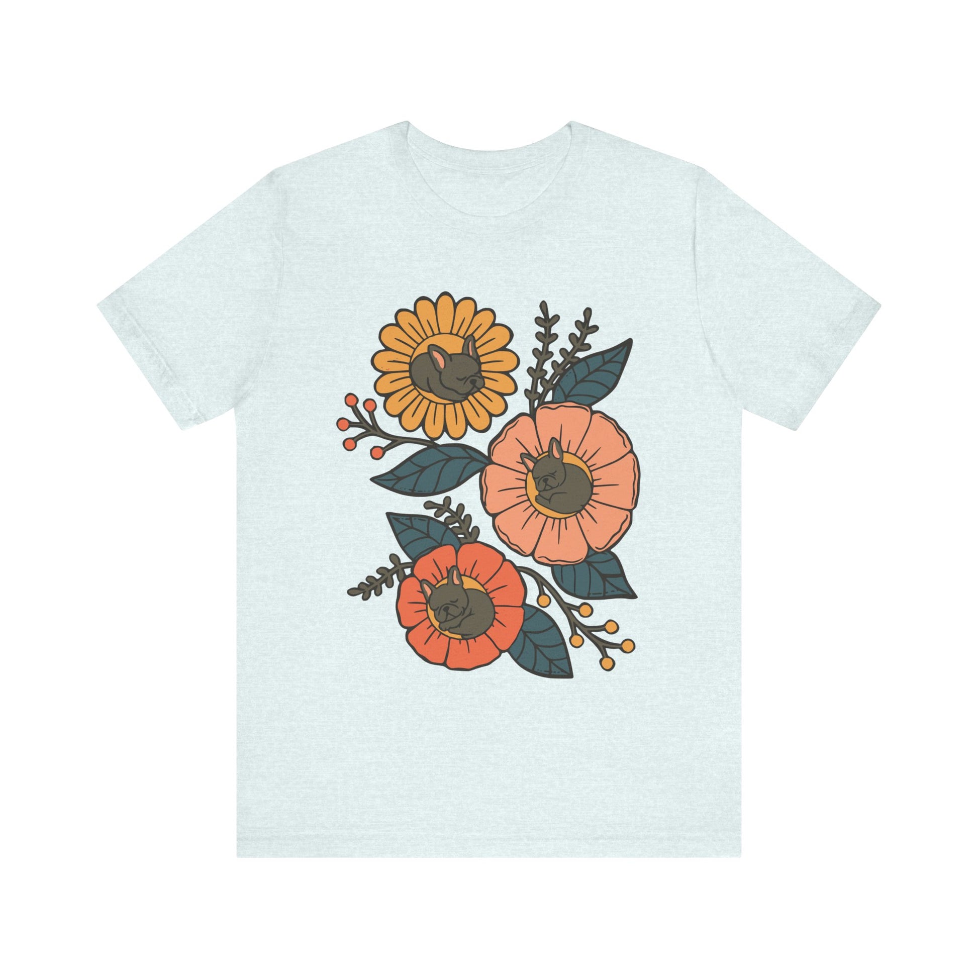 Black Frenchie Sleeping Flowers TShirt