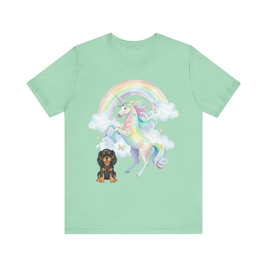 Black Tan Cavalier Watercolor Unicorn Tshirt