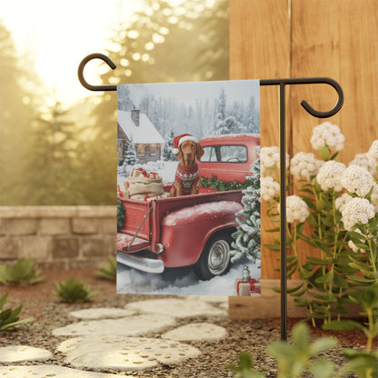 Vizsla Dog Red Truck Christmas Garden Flag