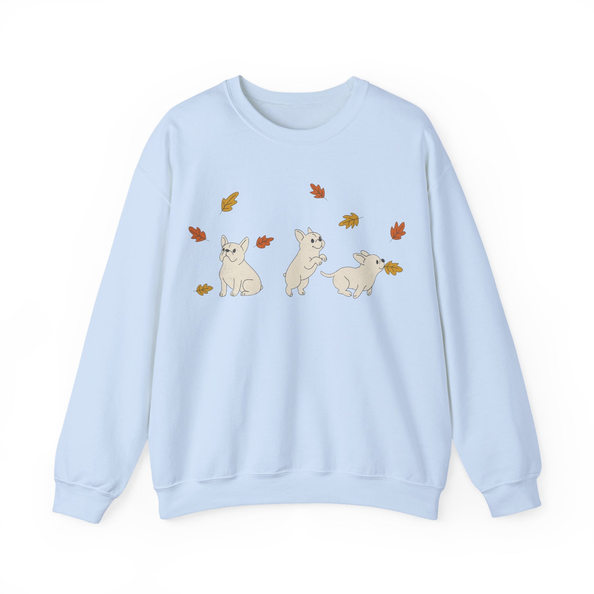 White Frenchie Chasing Leaves Sweatshirt