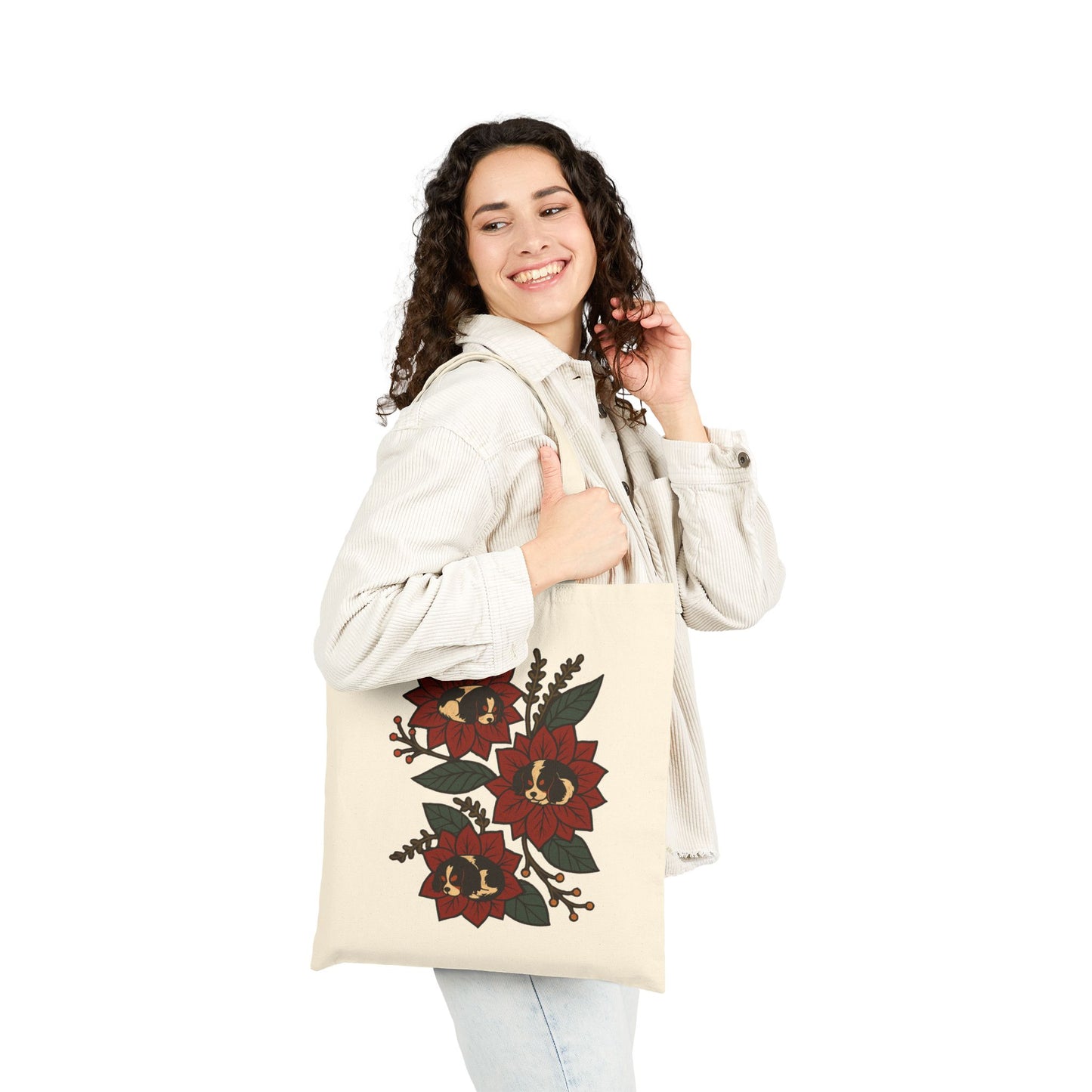 Tricolor Cavalier Holiday Flower Sleeping Tote Bag