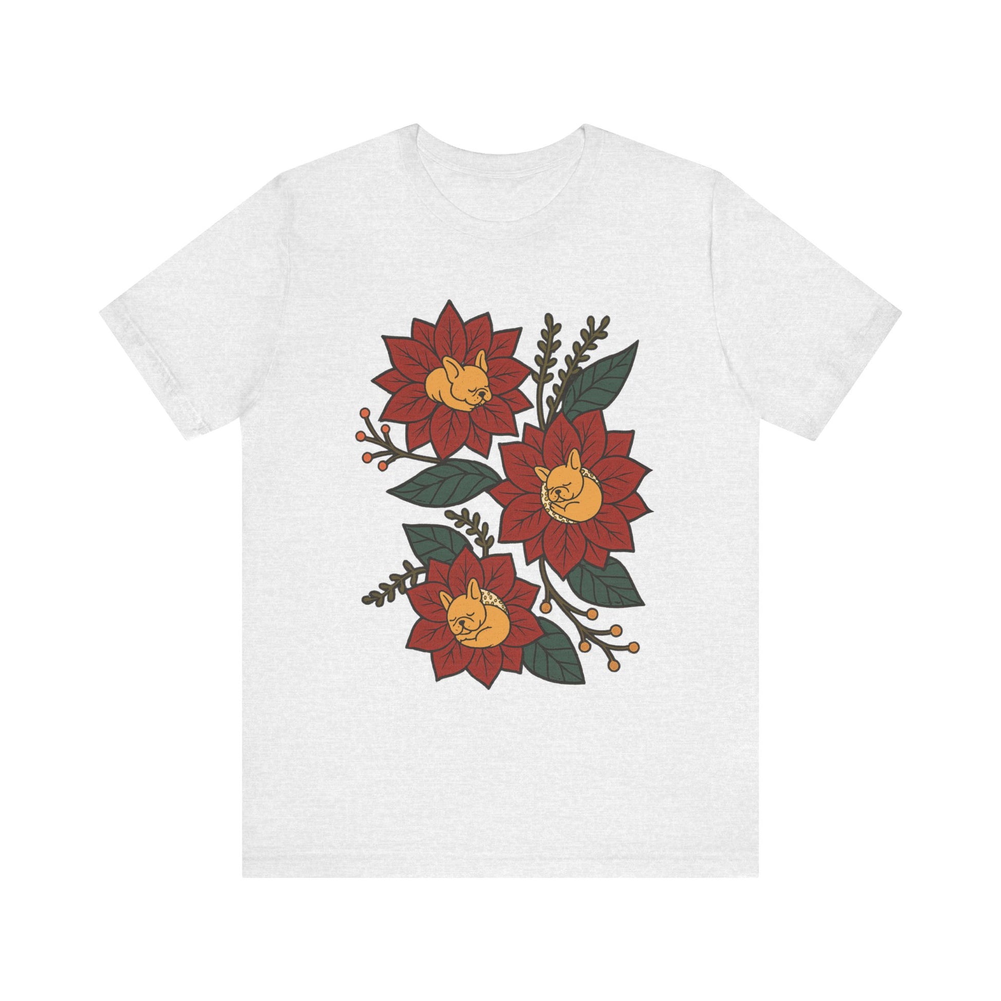 Fawn Frenchie Holiday Flowers Sleeping TShirt