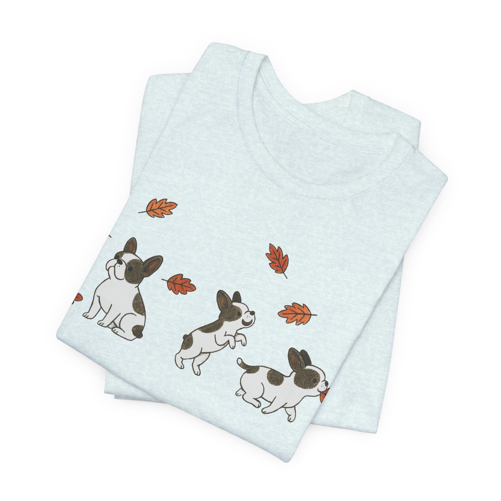 Piebald Frenchie Chasing Leaves TShirt