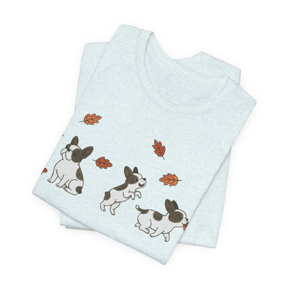Piebald Frenchie Chasing Leaves TShirt