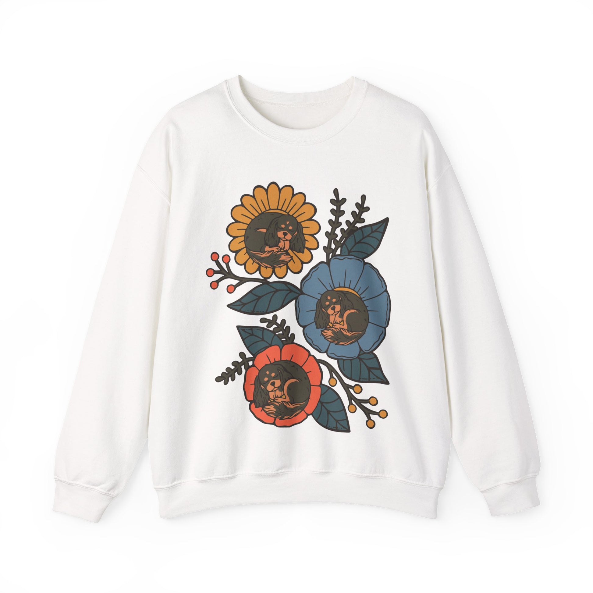 Black and Tan Cavalier Sleeping Flowers Sweatshirt