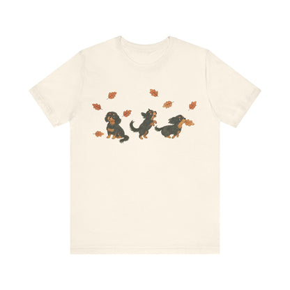 Black Tan Cavalier Chasing Leaves TShirt
