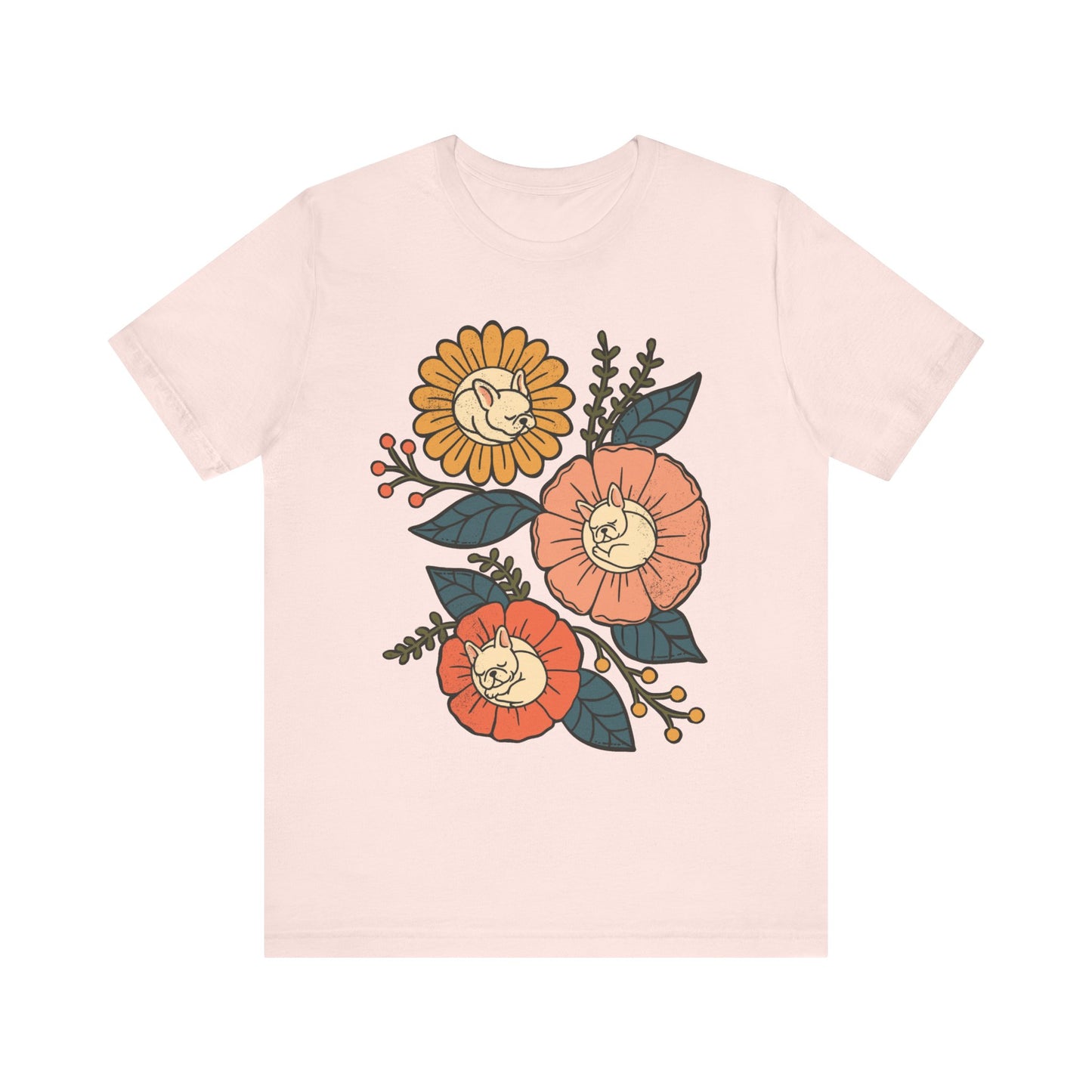 White Frenchie Sleeping Flowers TShirt