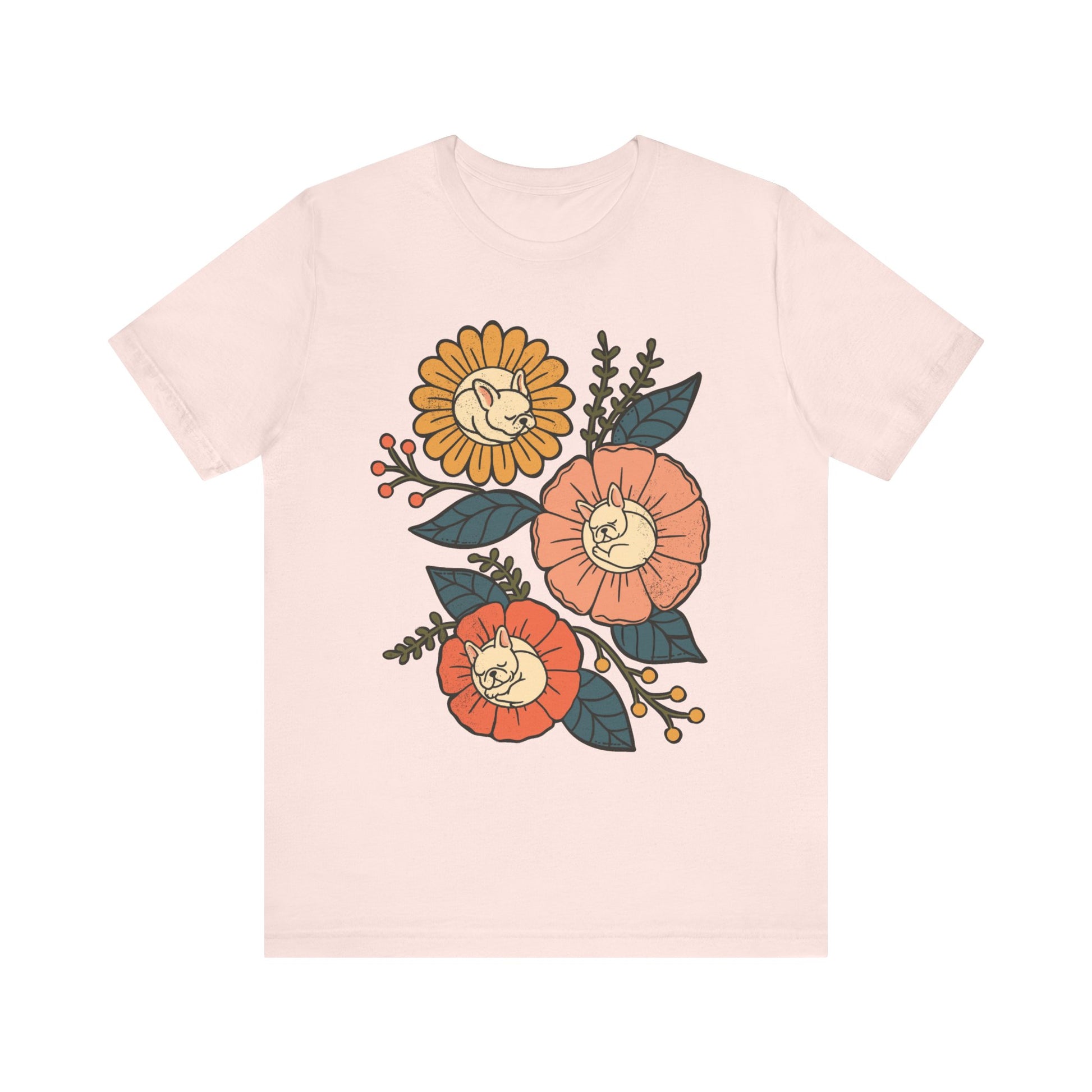 White Frenchie Sleeping Flowers TShirt