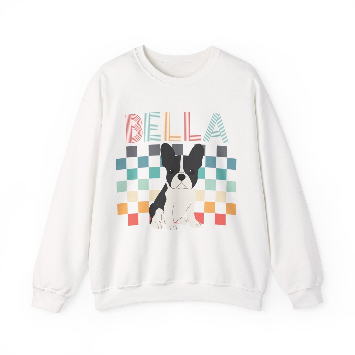 Piebald French Bulldog Retro Checkered Sweatshirt