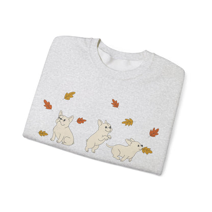 White Frenchie Chasing Leaves Sweatshirt