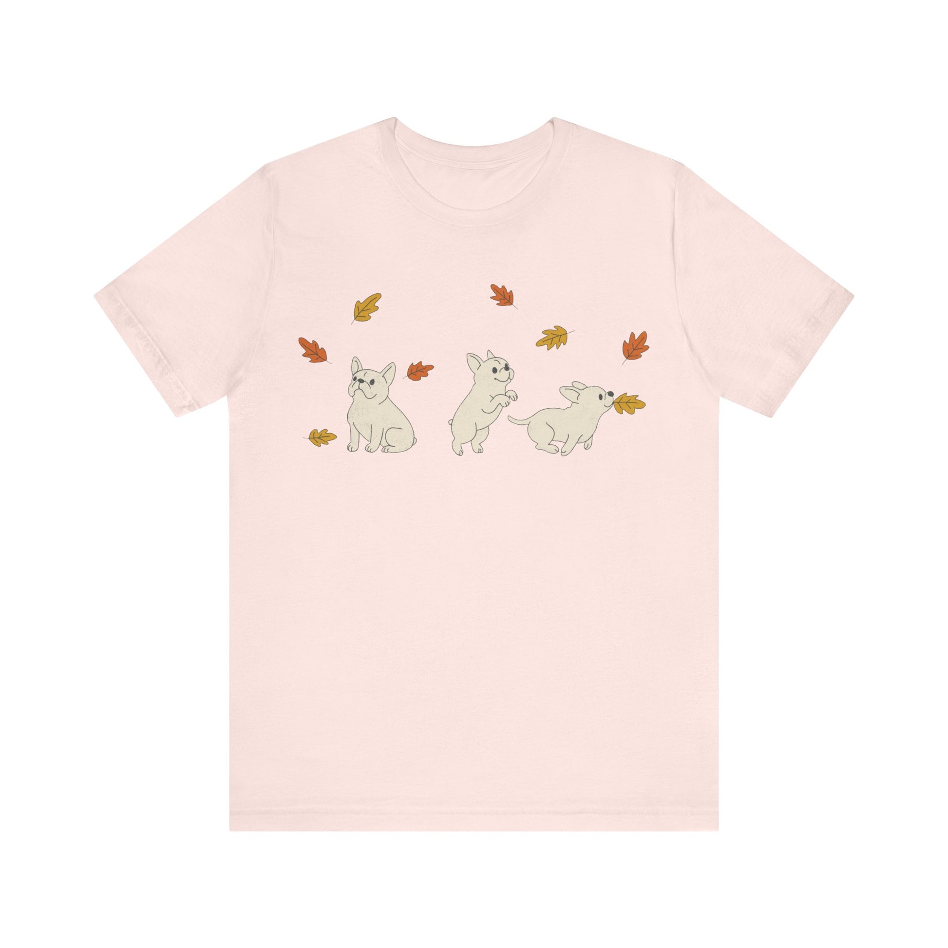 White Frenchie Chasing Leaves TShirt