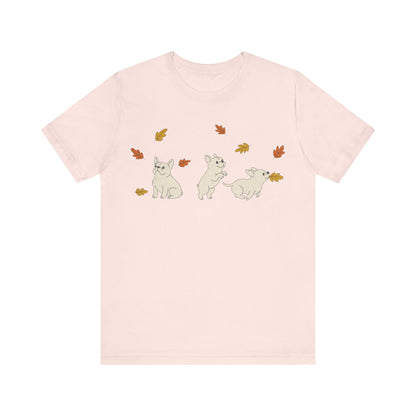 White Frenchie Chasing Leaves TShirt