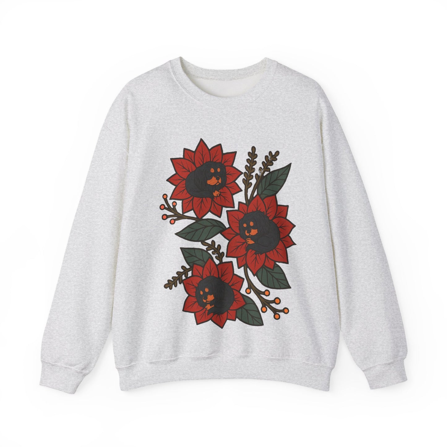 Black Tan Cavalier Christmas Flower Sweatshirt