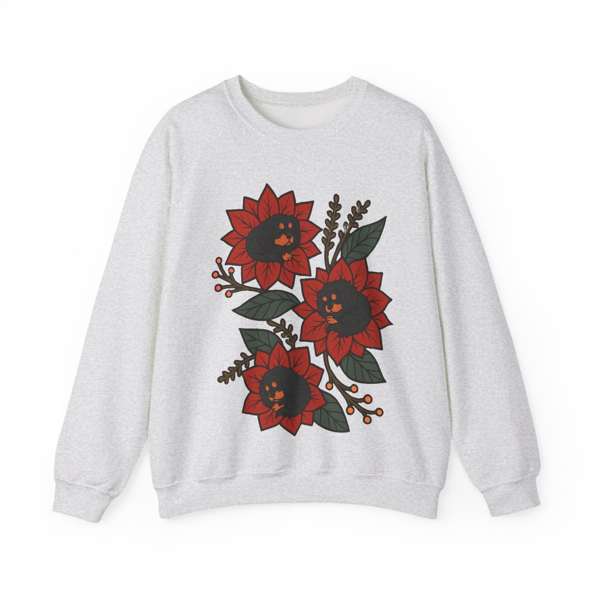 Black Tan Cavalier Christmas Flower Sweatshirt
