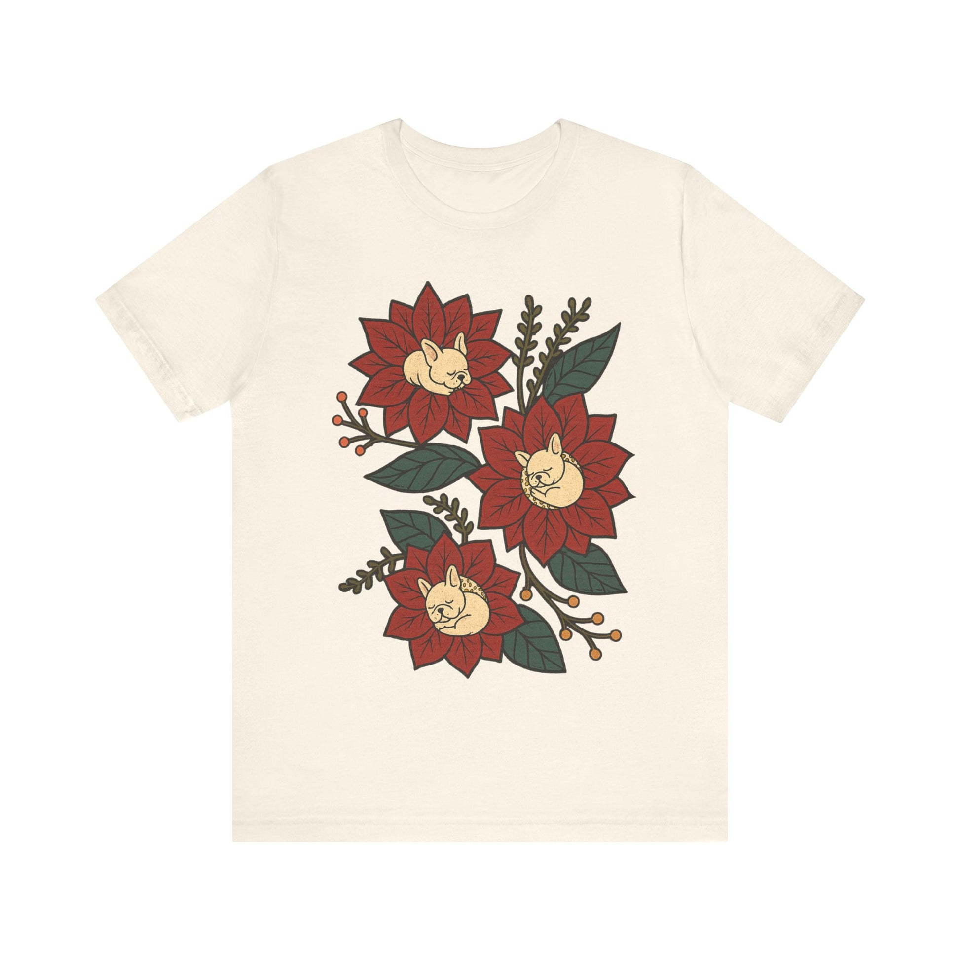 White Frenchie Holiday Flowers Sleeping TShirt