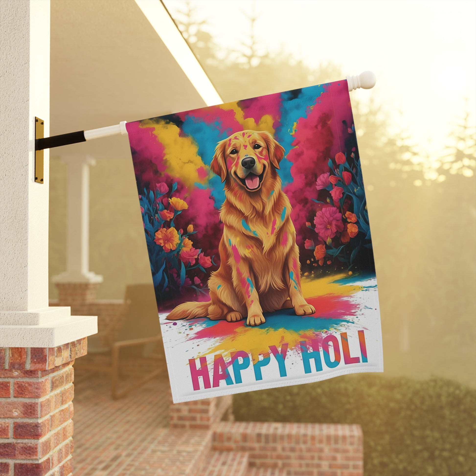 Golden Retriever Holi Festival Garden Flag