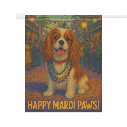 Blenheim Cavalier Mardi Gras Paws Garden Flag