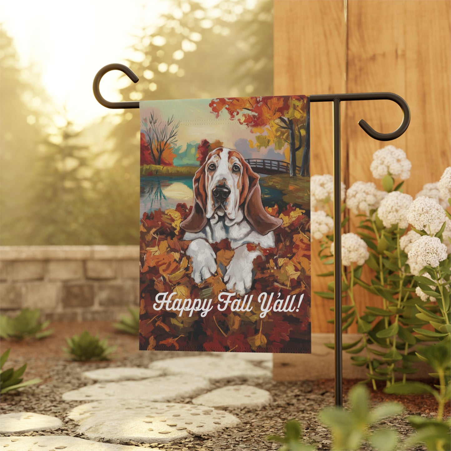 Basset Hound Fall Leaves Garden Flag
