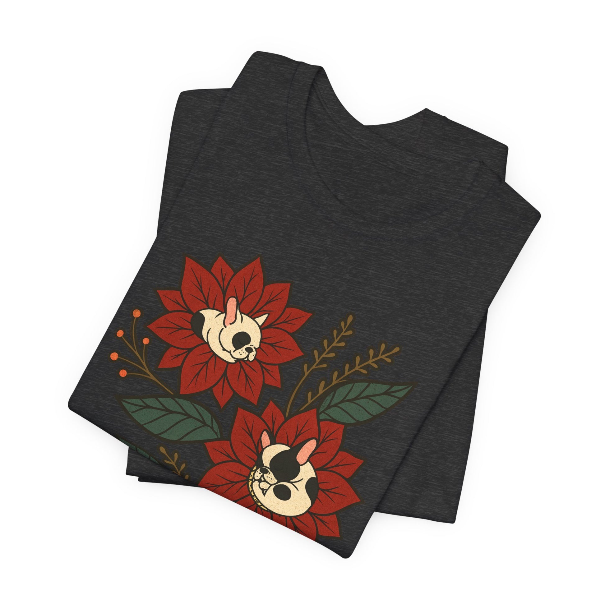 Piebald Frenchie Holiday Flowers Sleeping TShirt