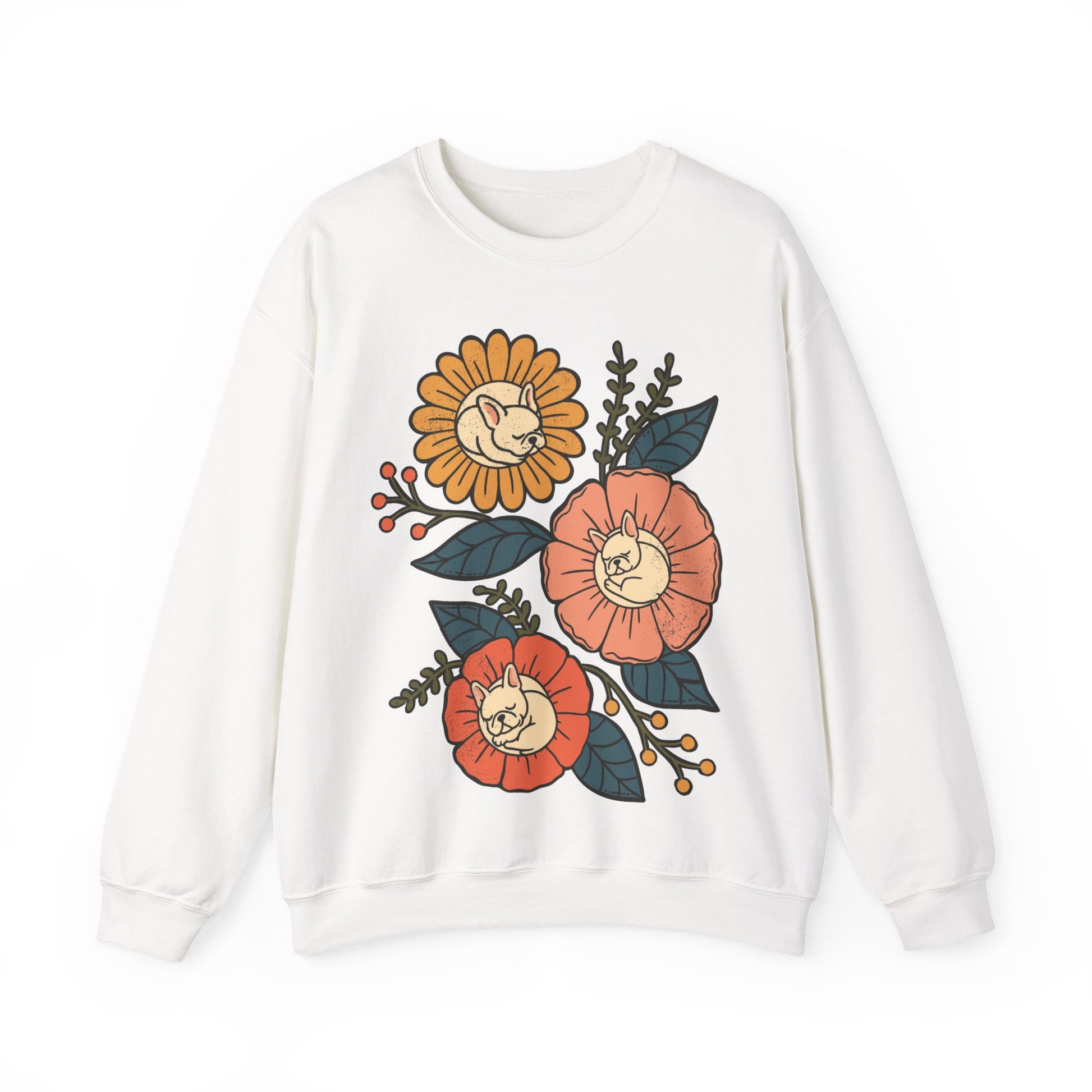 White Frenchie Sleeping Flowers Sweatshirt