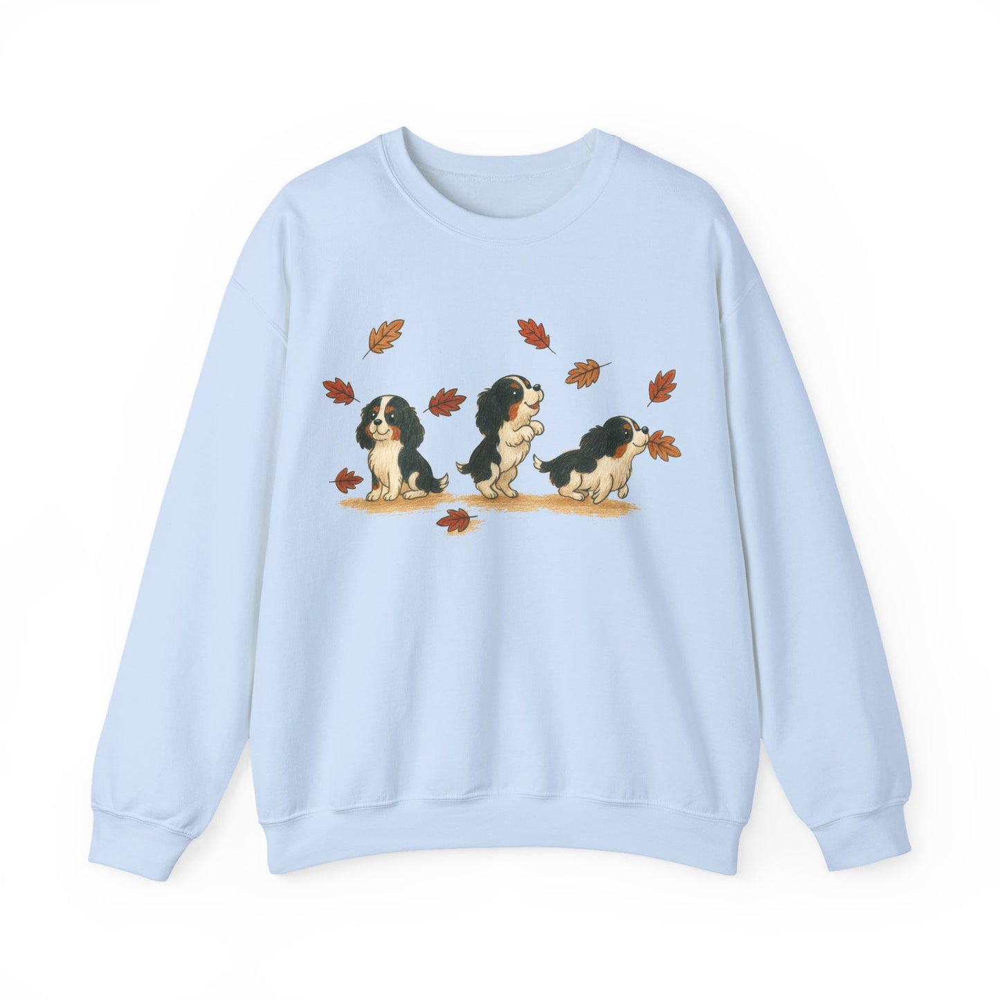 Tricolor Cavalier Chasing Leaves Sweatshirt