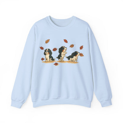Tricolor Cavalier Chasing Leaves Sweatshirt