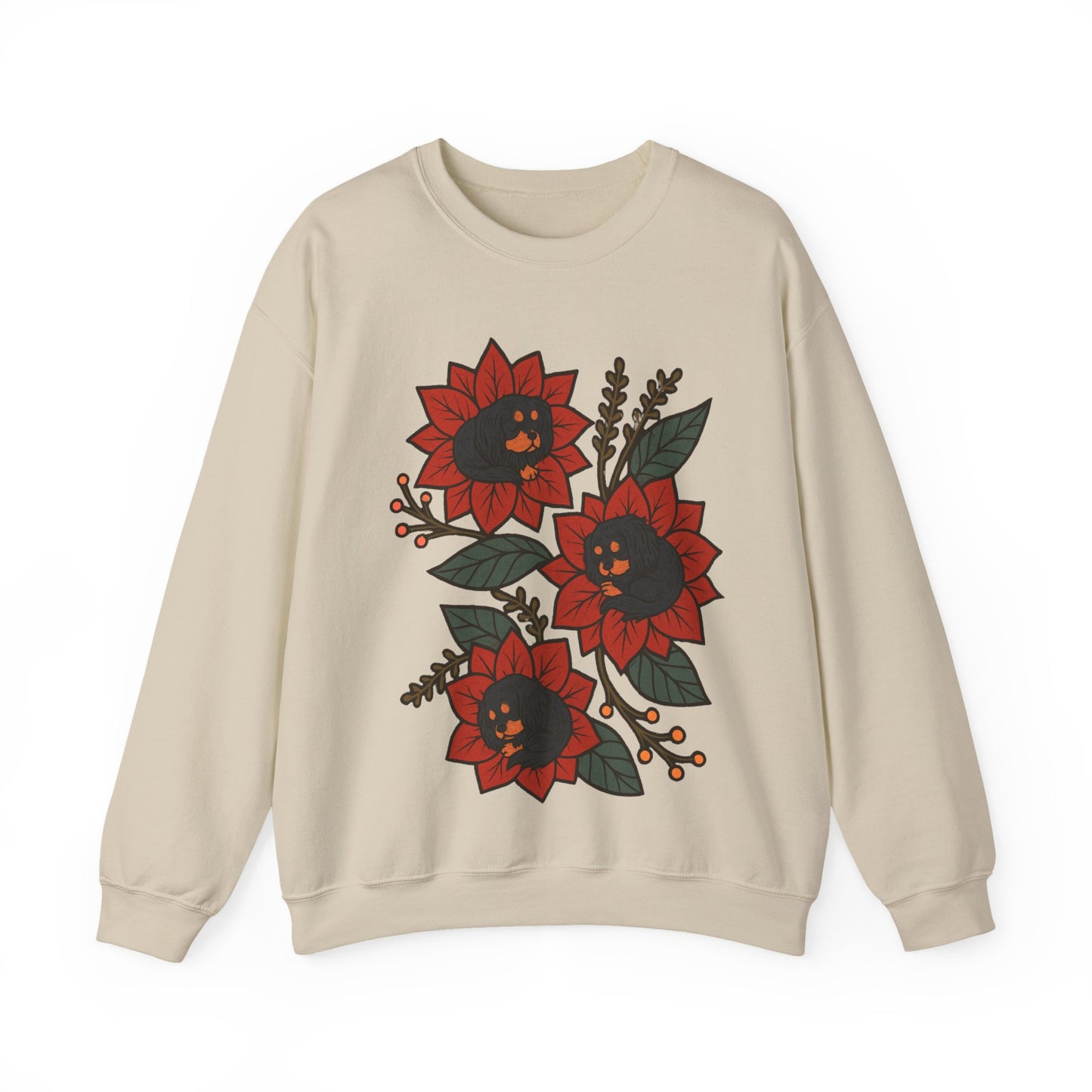 Black Tan Cavalier Christmas Flower Sweatshirt