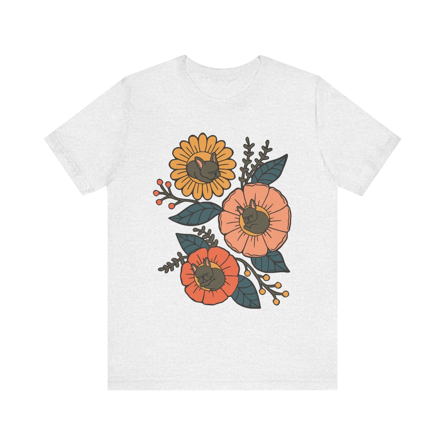 Black Frenchie Sleeping Flowers TShirt