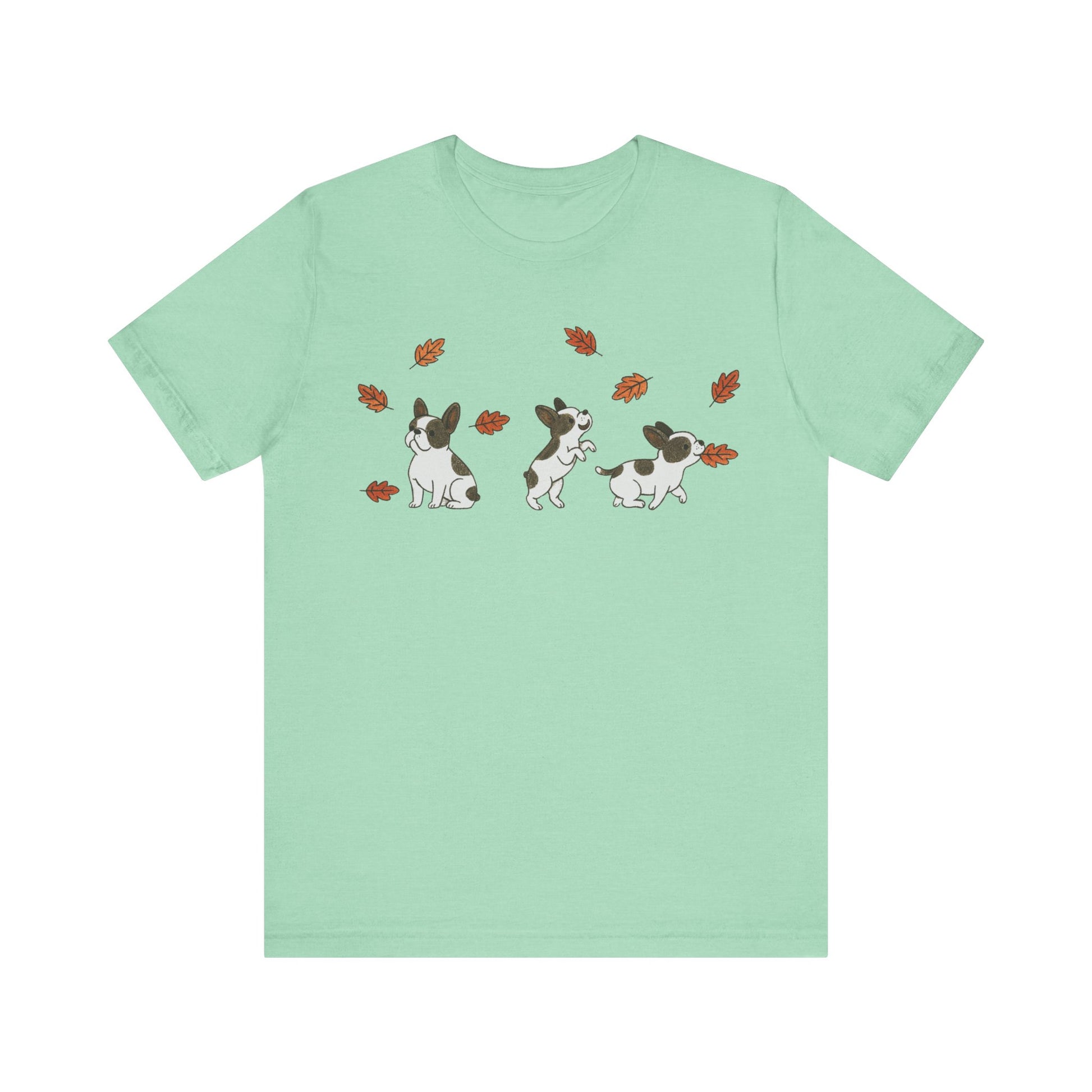 Piebald Frenchie Chasing Leaves TShirt