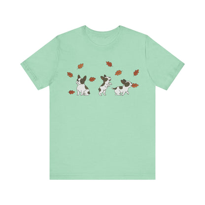Piebald Frenchie Chasing Leaves TShirt