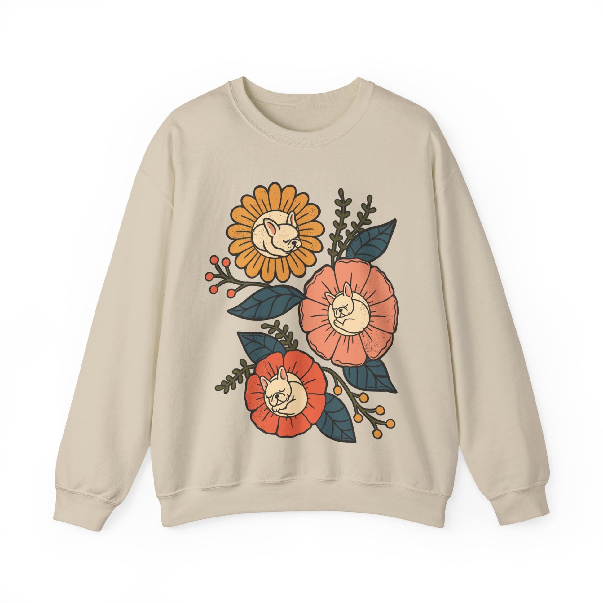 White Frenchie Sleeping Flowers Sweatshirt