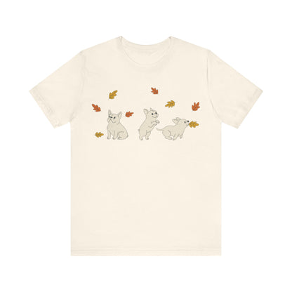 White Frenchie Chasing Leaves TShirt
