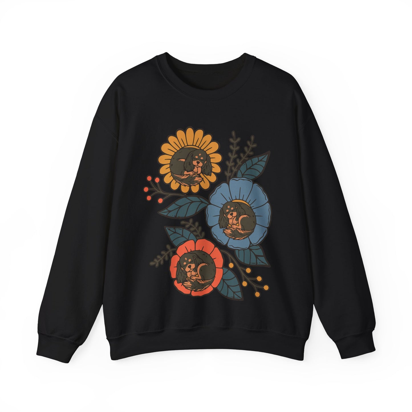 Black and Tan Cavalier Sleeping Flowers Sweatshirt