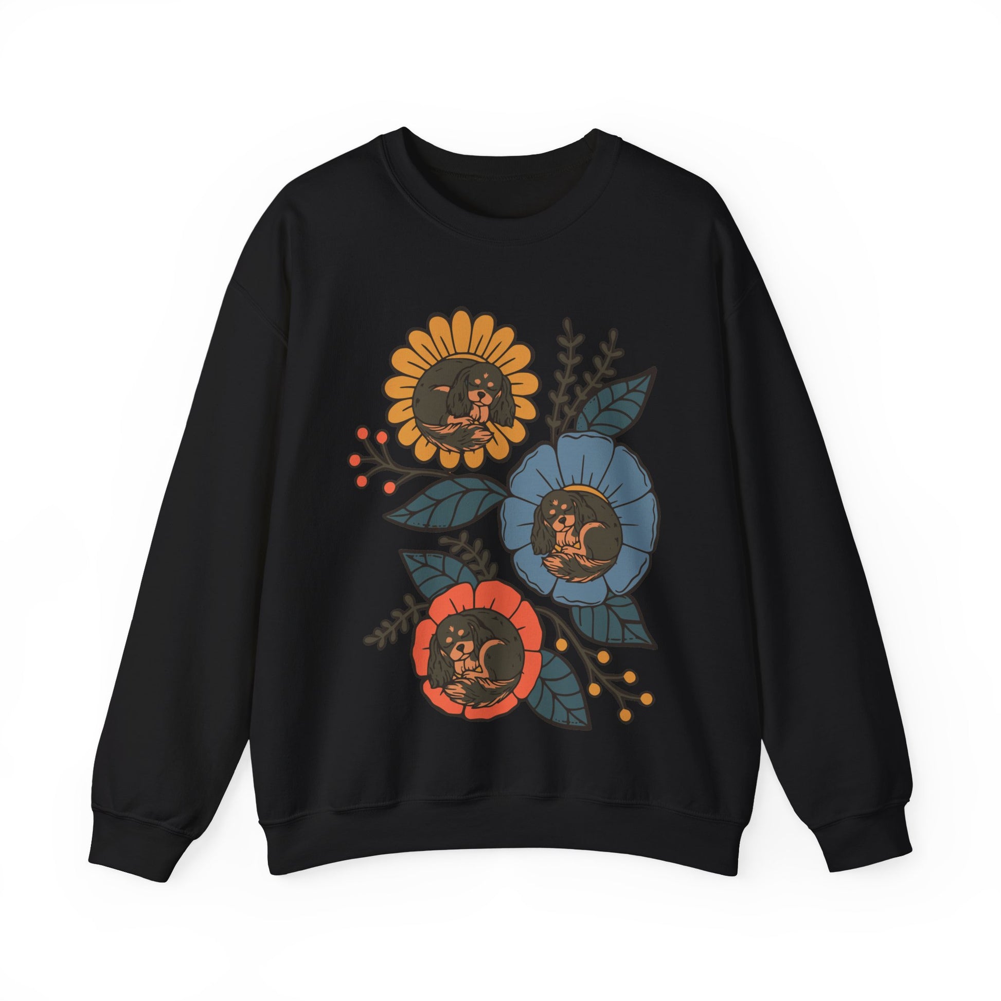 Black and Tan Cavalier Sleeping Flowers Sweatshirt