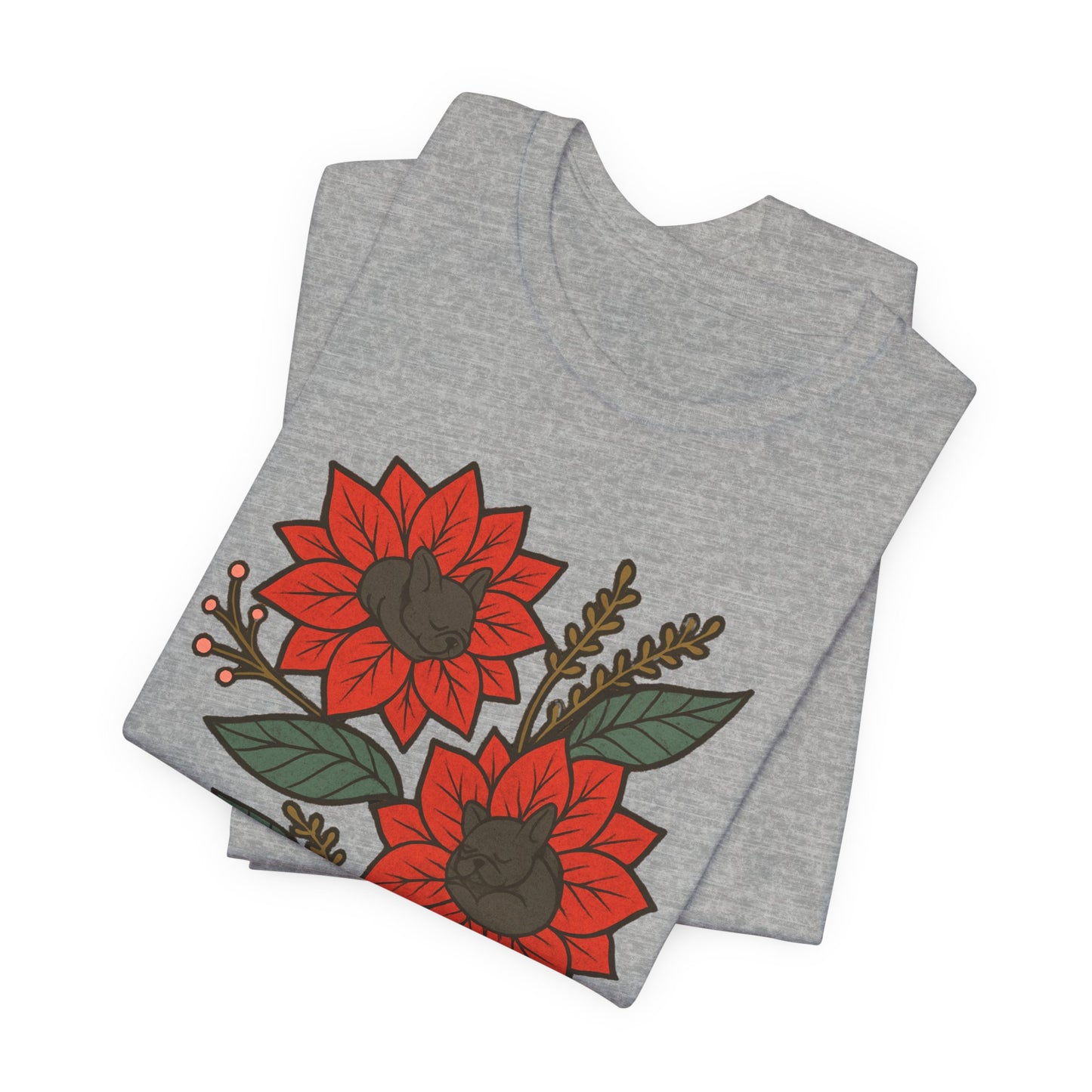 Black Frenchie Holiday Flowers Sleeping TShirt